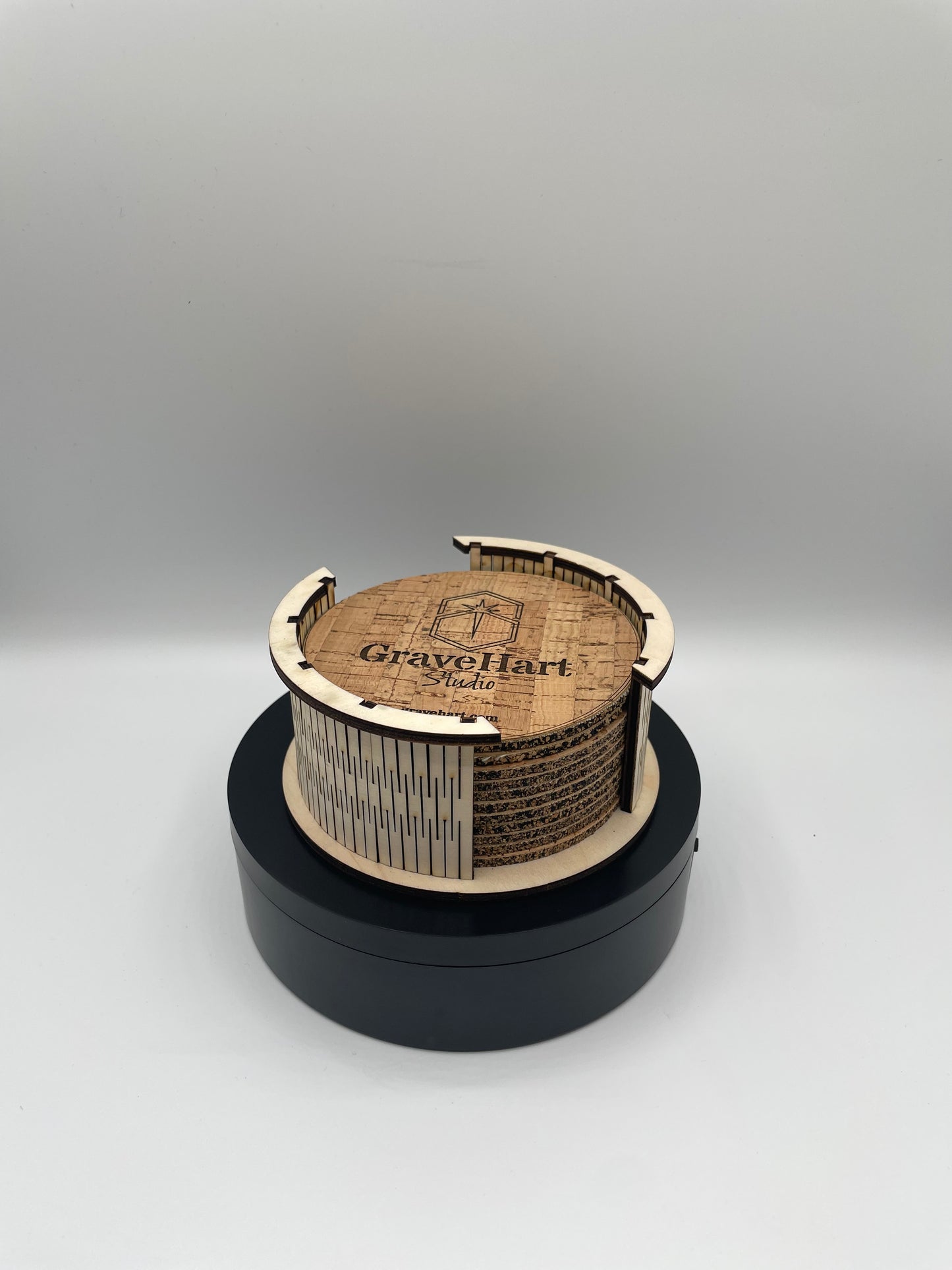 Personalisierte Kork-Untersetzer mit Holzhalter