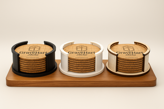 Personalisierte Kork-Untersetzer mit Holzhalter