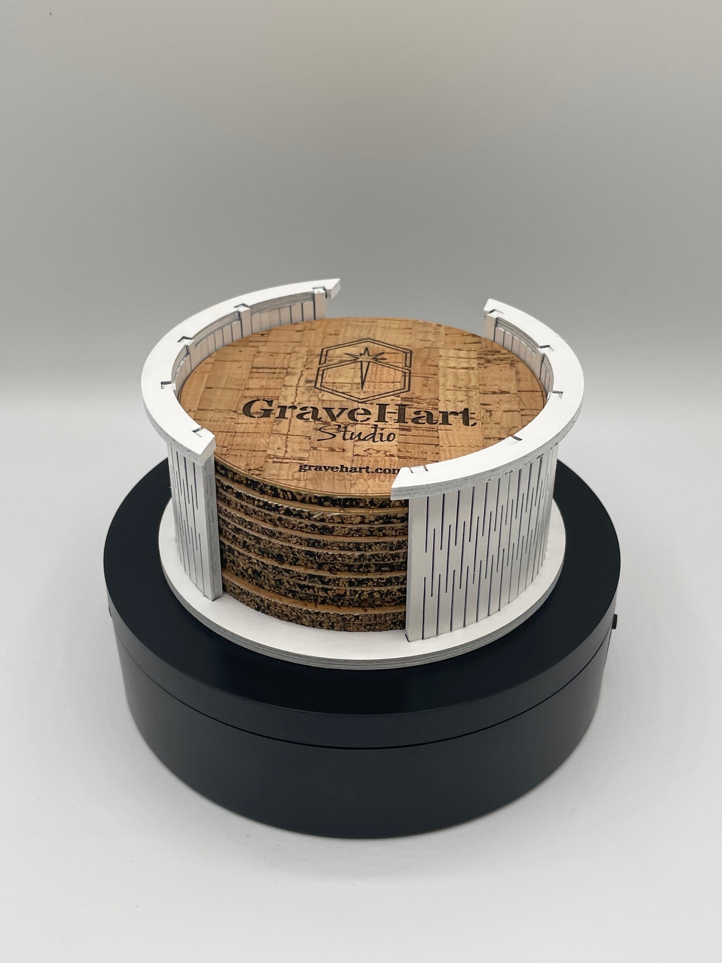 Personalisierte Kork-Untersetzer mit Holzhalter